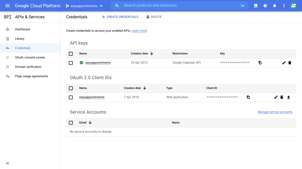 Google Calendar API Credentials